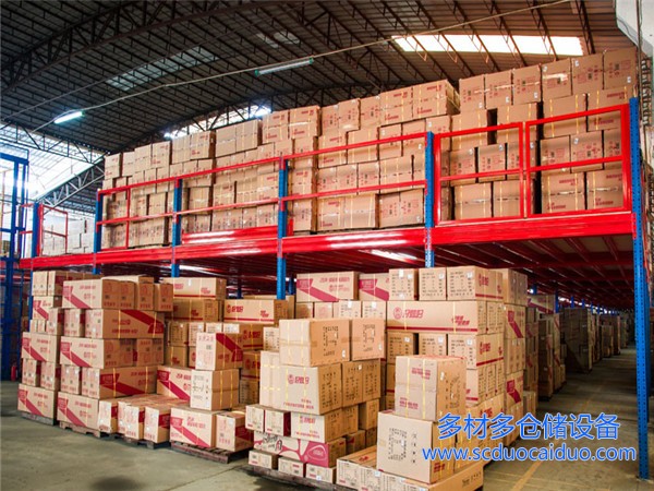 成都仓储货架案例-成都某食品仓库搭建阁楼钢平台-四川重型货架厂家